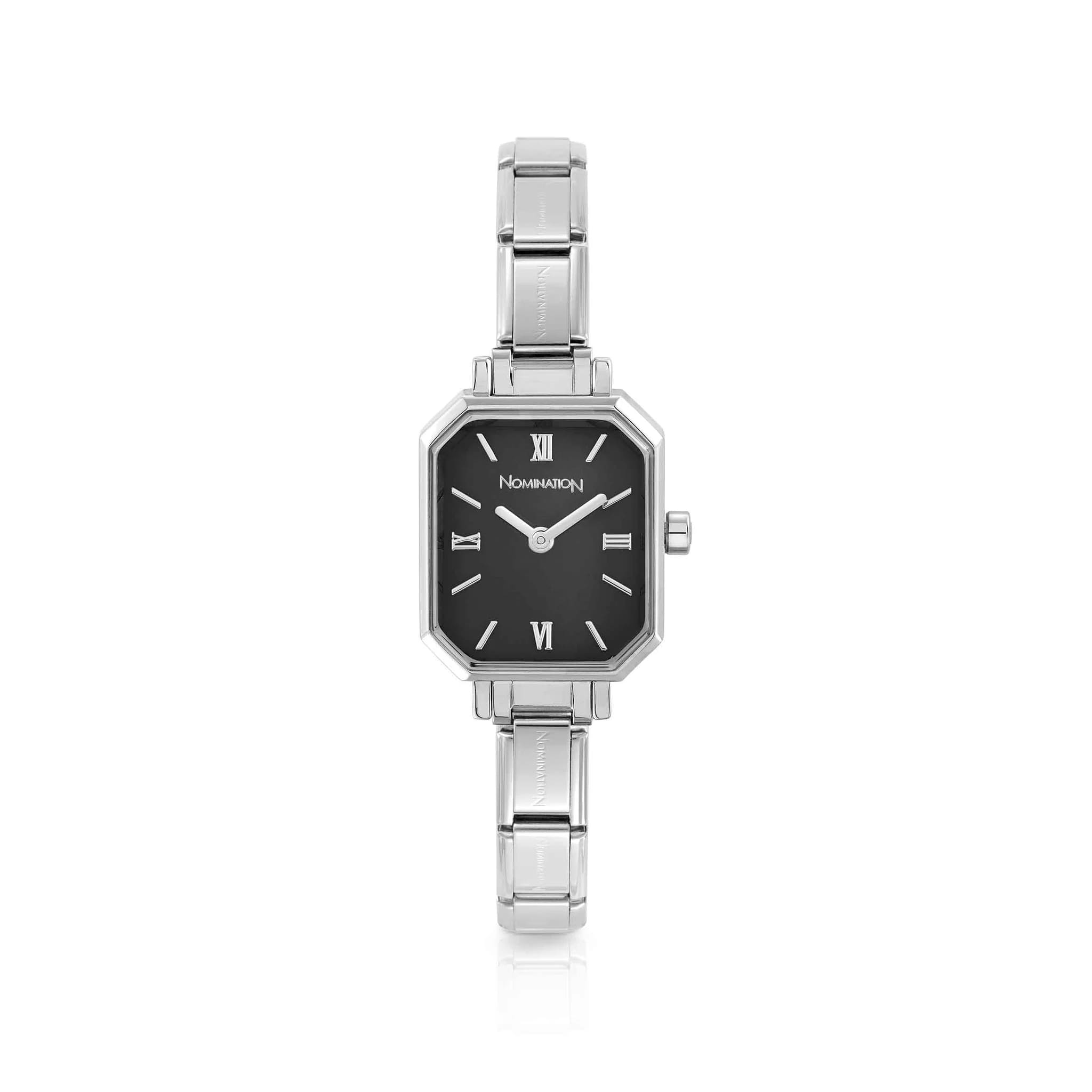 Classic Paris SS Rectangular Black Dial Watch