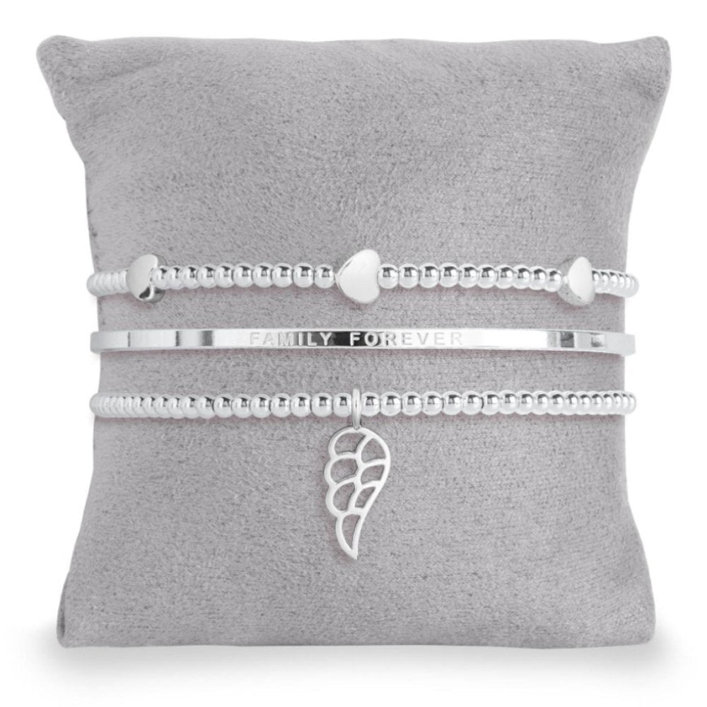 Occasion Gift Box - Forever Family - x3 Stacking Bracelets- Silver - 17.5cm Adjustable