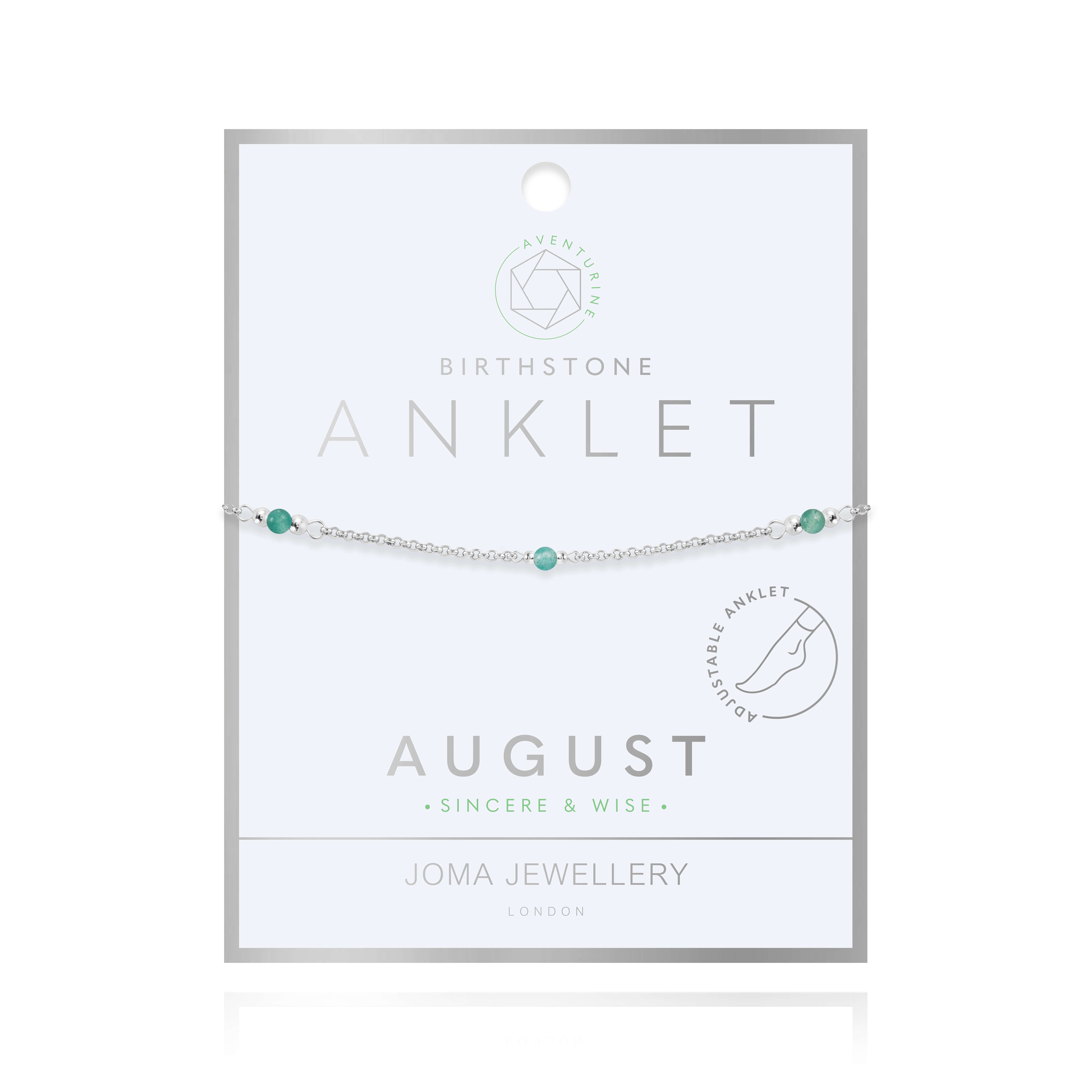 Anklet | Birthstone August Aventurine | Silver | 26cm Adjustable