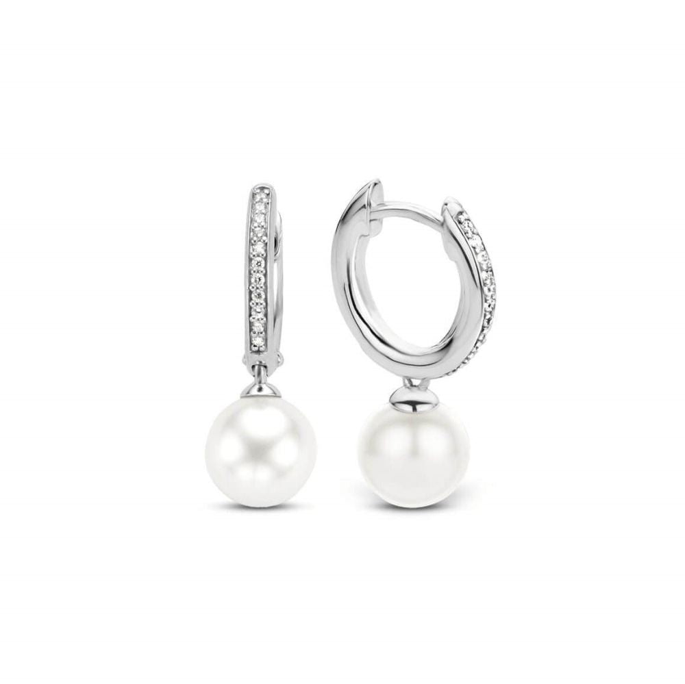 CZ Hoop With Pearl Earrings