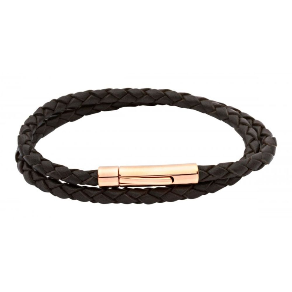 Dark Brown Leather Bracelet With Steel I.P. Rose Clasp