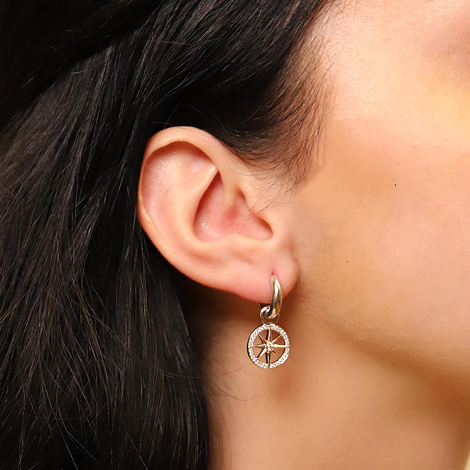 Two Tone Wind Rose CZ Ear Charm