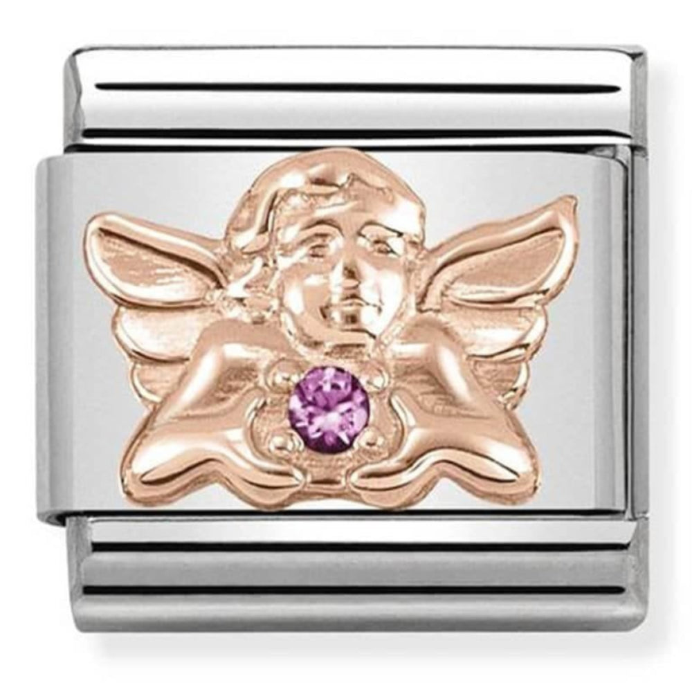 Classic Symbols In Steel, 9K Rose Gold & Pink CZ Angel Of Friendship Link