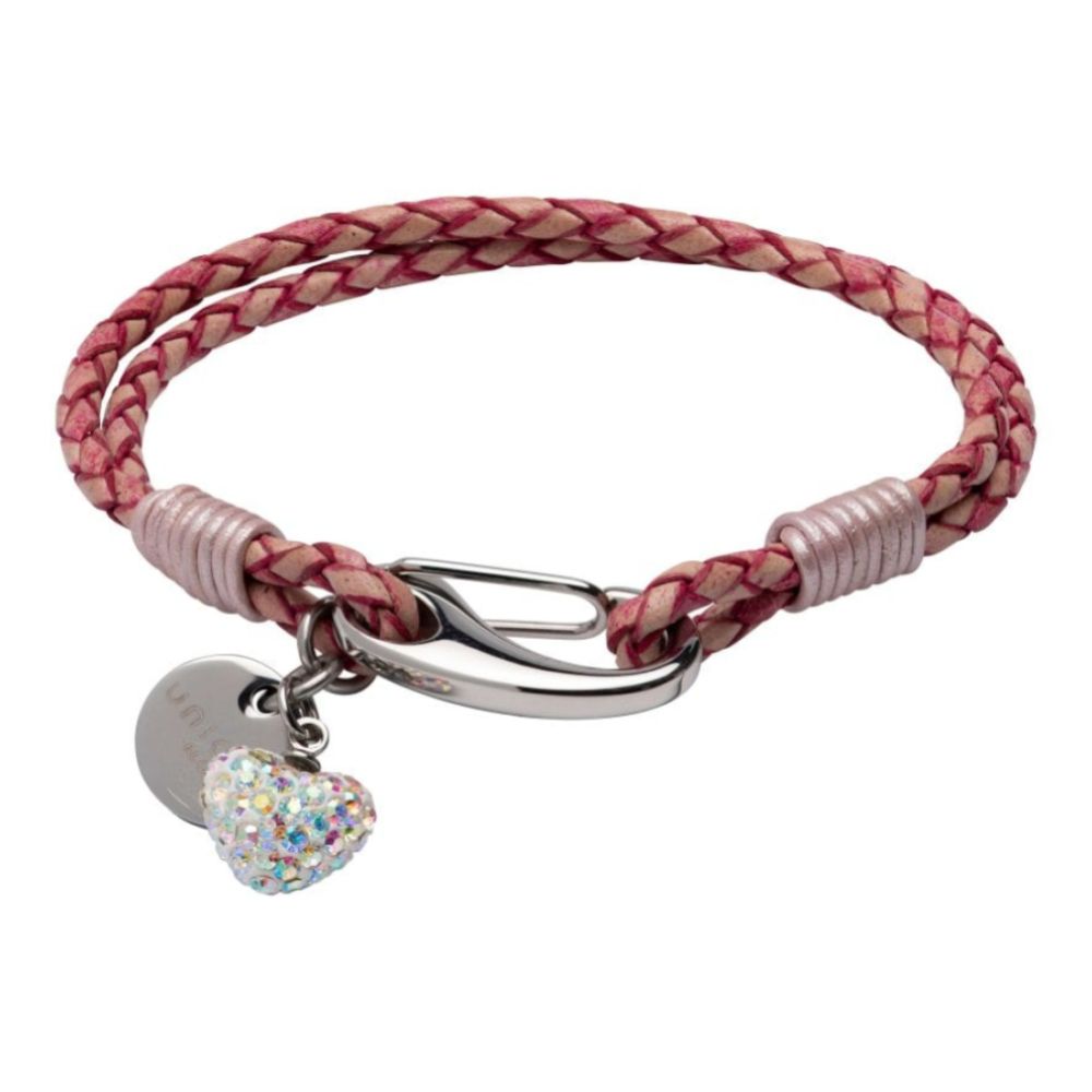 Antique Pink Leather Bracelet with Steel Shrimp Clasp - Abalone Crystals