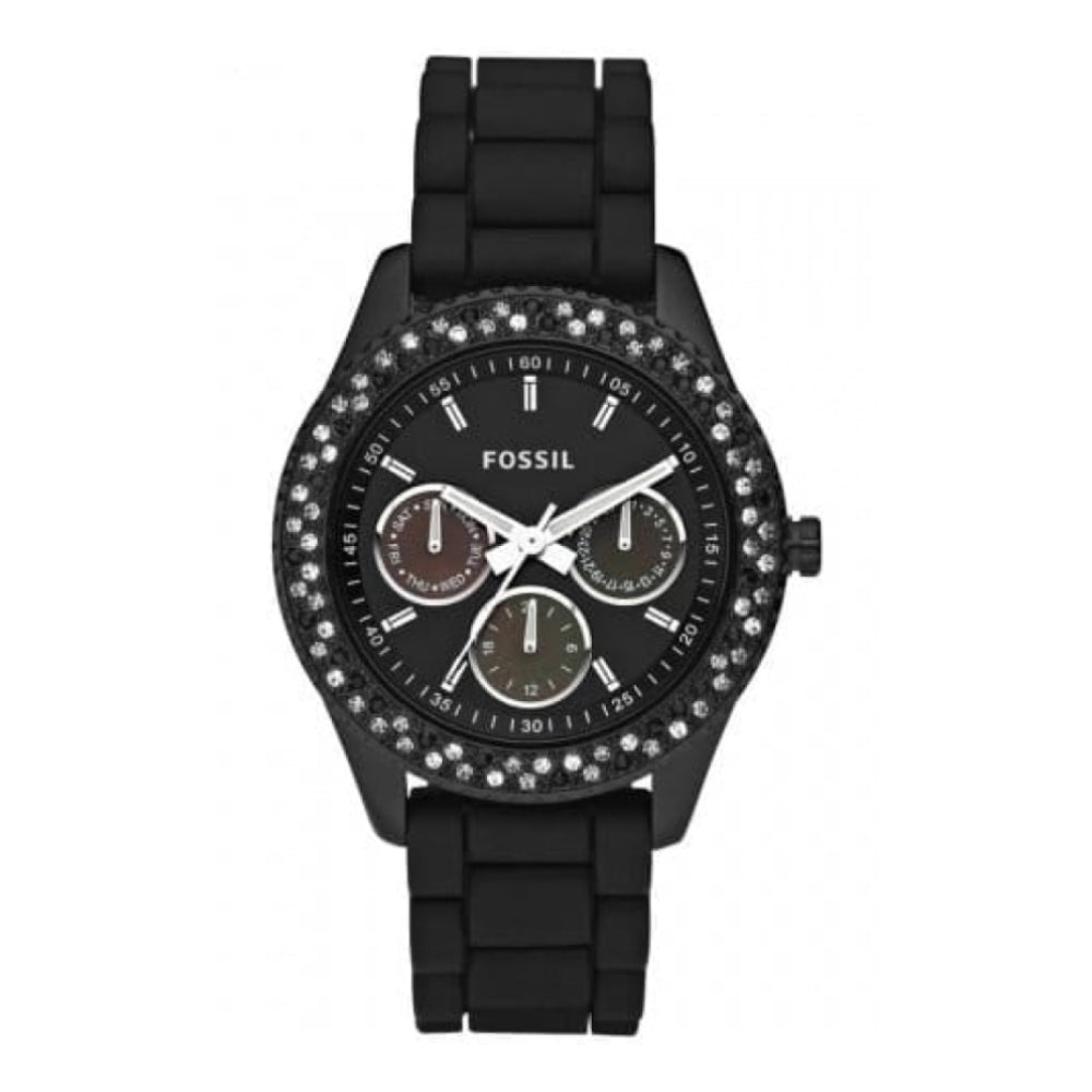 Ladies Stella Crystalised Black Silicone Strap Watch