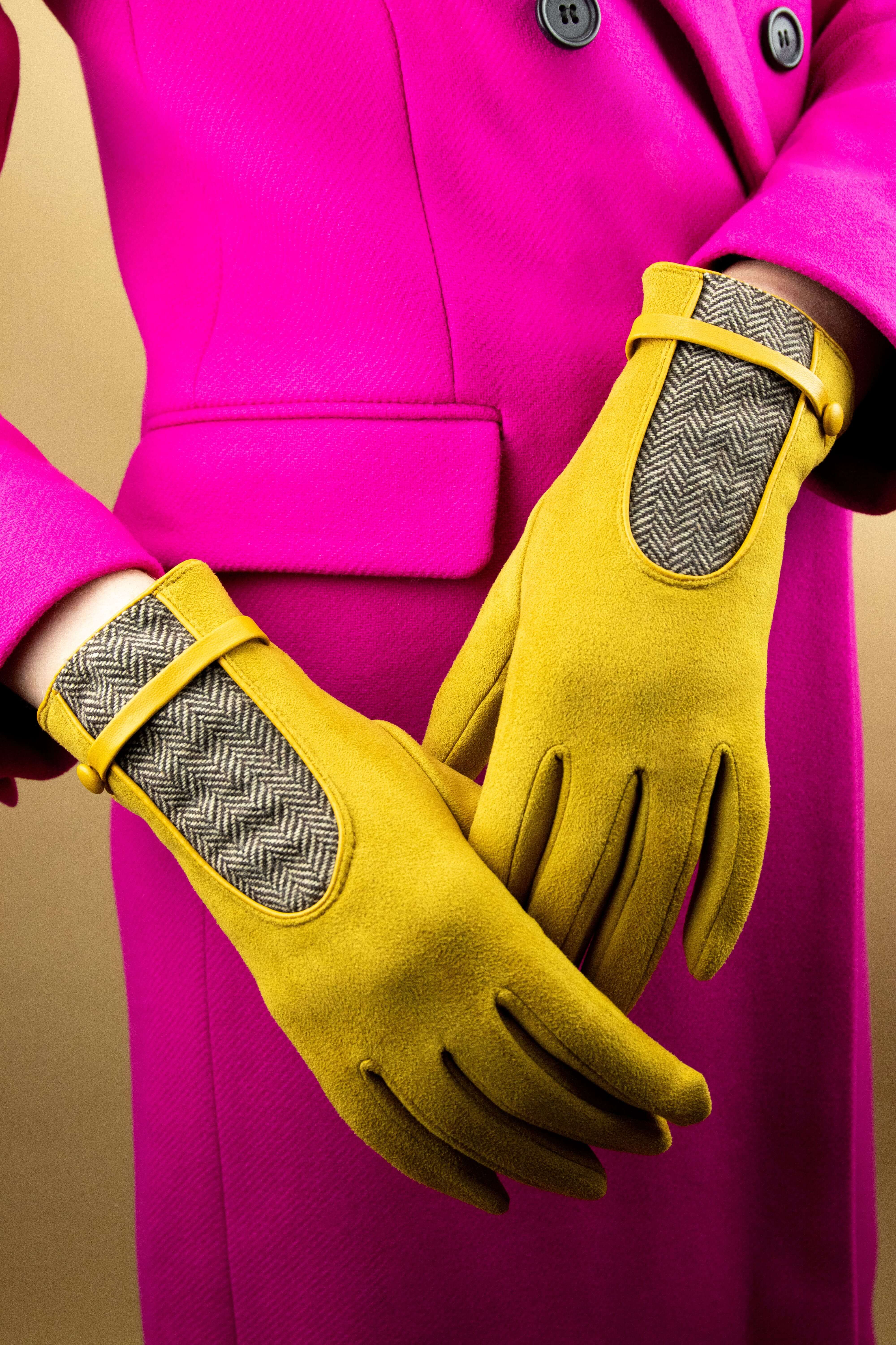 Genevive Faux Suede Gloves- Mustard