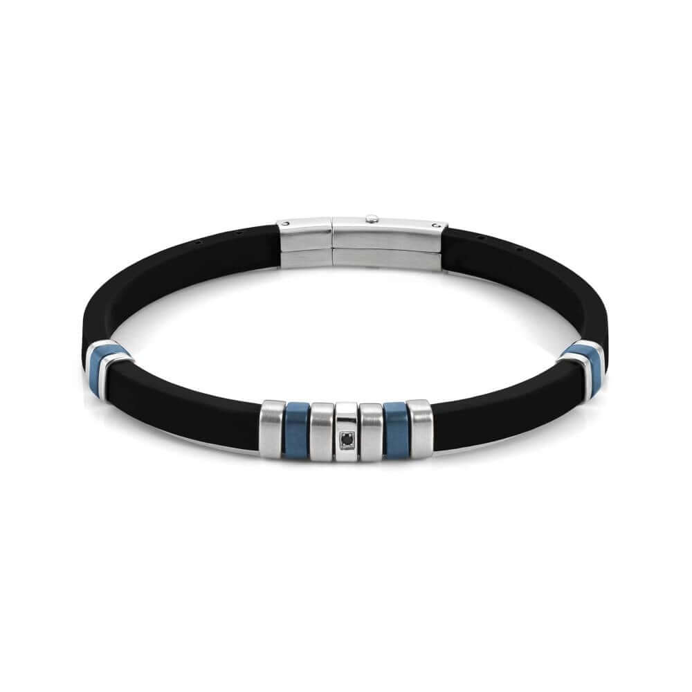 City Blue PVD, Stainless Steel & Rubber With Black CZ Bracelet