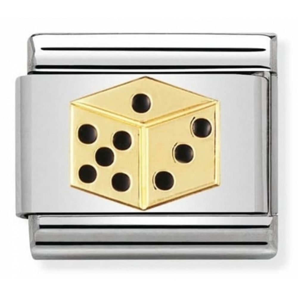 Classic Dice In Stainless Steel With Enamel & 18k Gold Charm