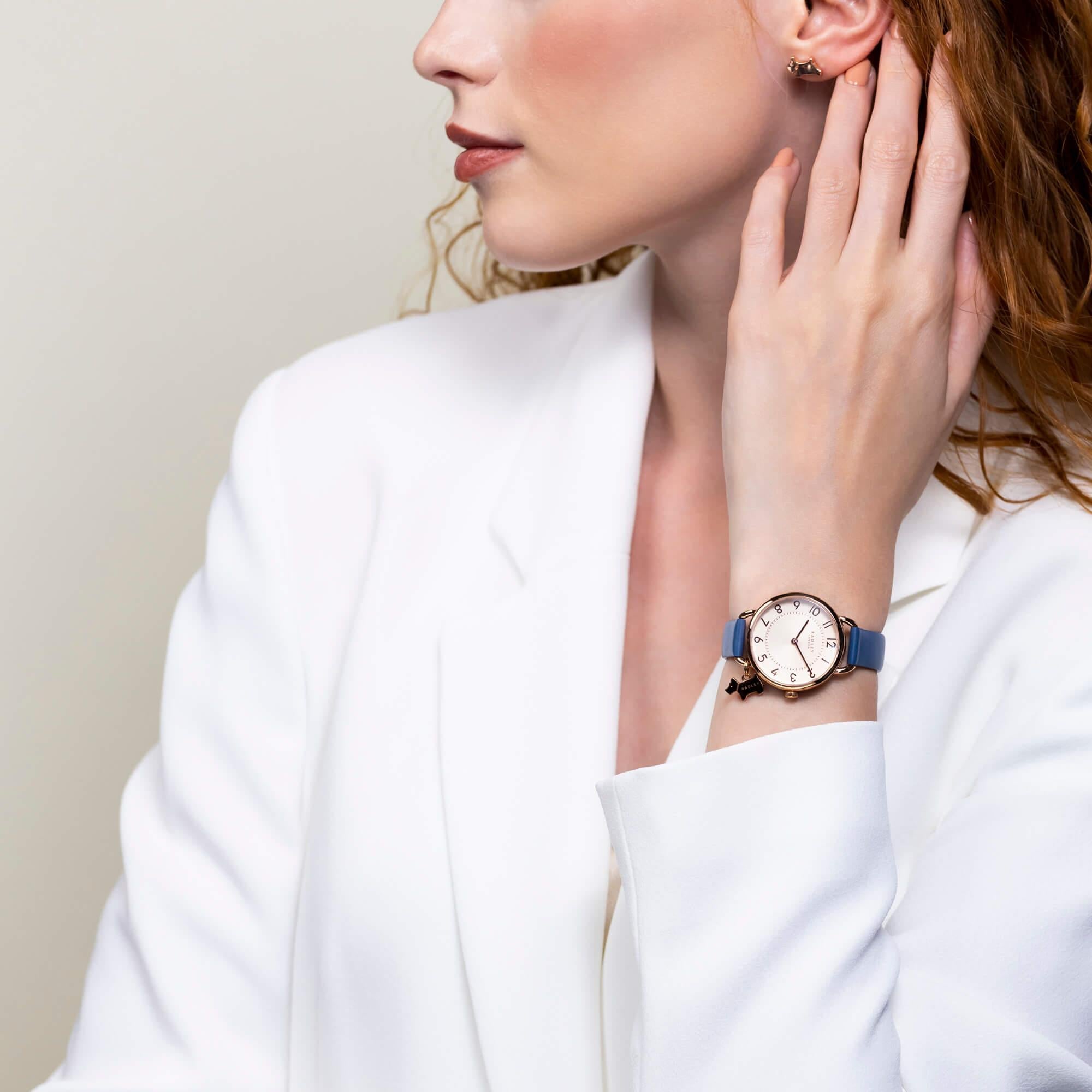 Ladies RG Tone Open Shoulder Case Blue Strap Watch