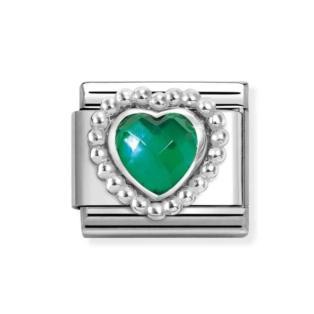 Composable Classic Link With Faceted Green CZ Heart In 925 Silver