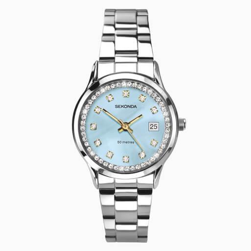 Catherine Blue Dial With Silver Case & SS Bracelet