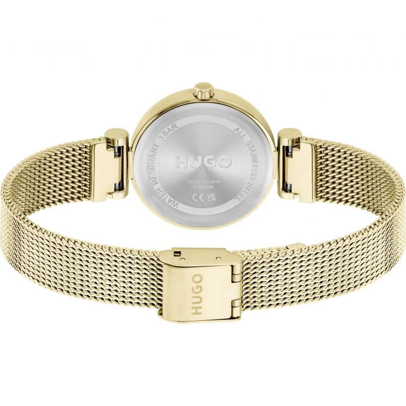 #SWEET Gold Plated Mesh Strap Black Dial Ladies Watch