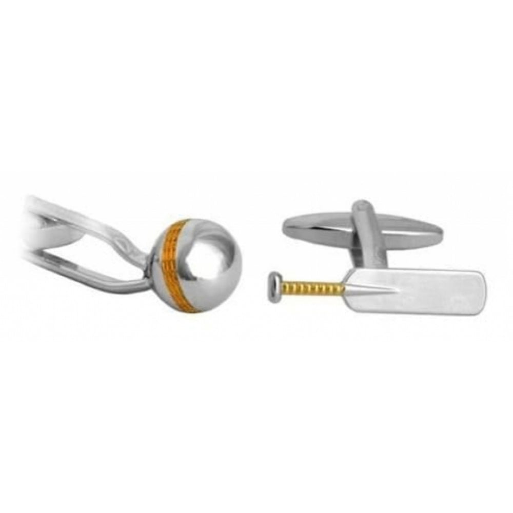 Cricket Bat & Ball Rhodium Plated Cufflinks