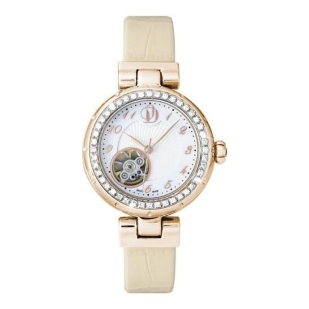 Ladies Swiss Made Automatic Crystal Leather Watch