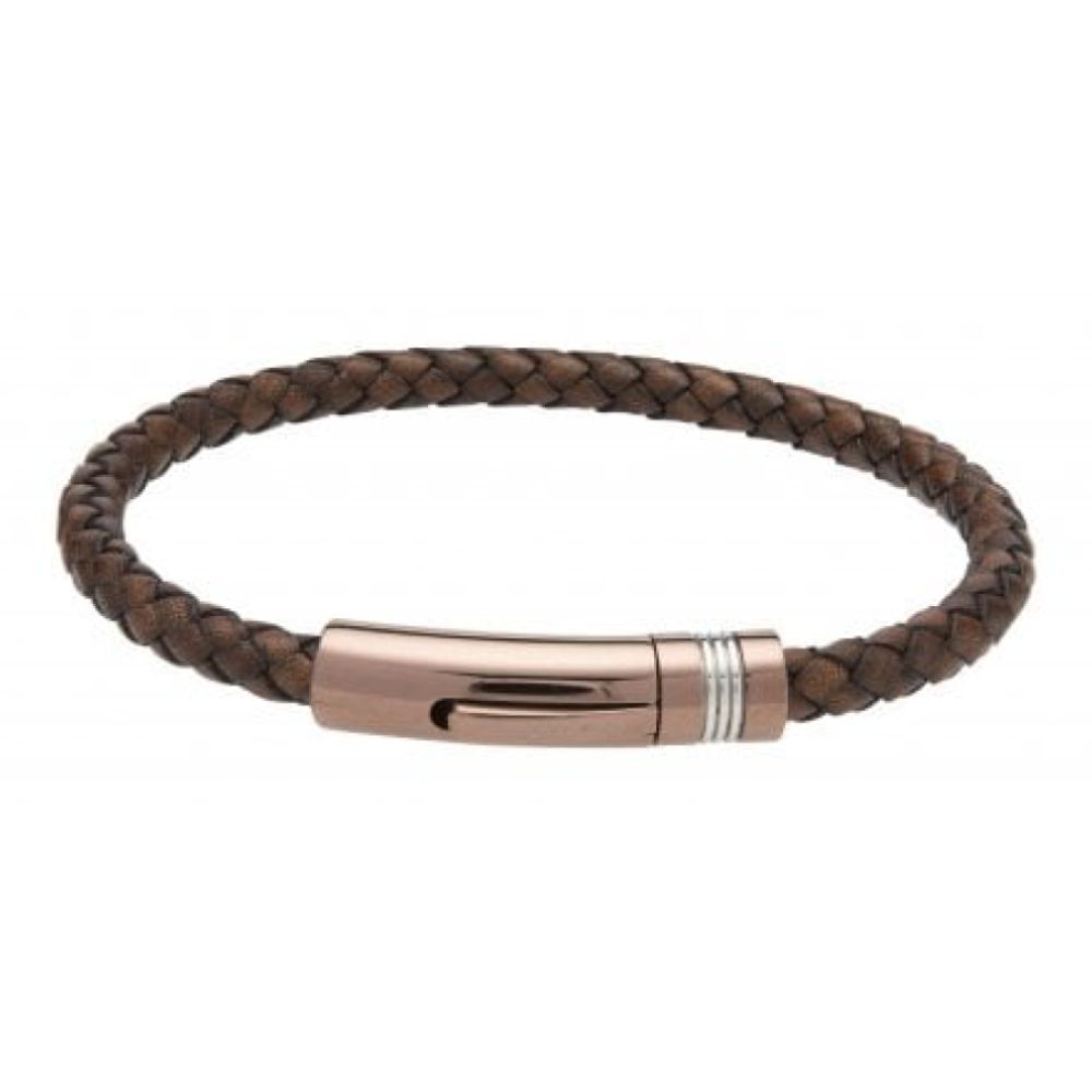 Anti.Dark Brown Leather Brac-Steel Clasp With Brown Ip Plating