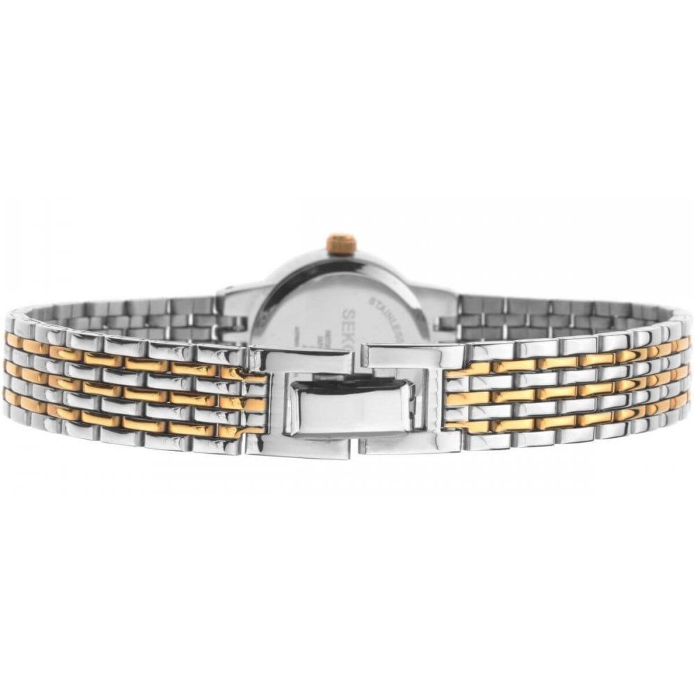 Two Tone Bracelet Strap & Gold Tone Case With MOP Dial Ladies Watch