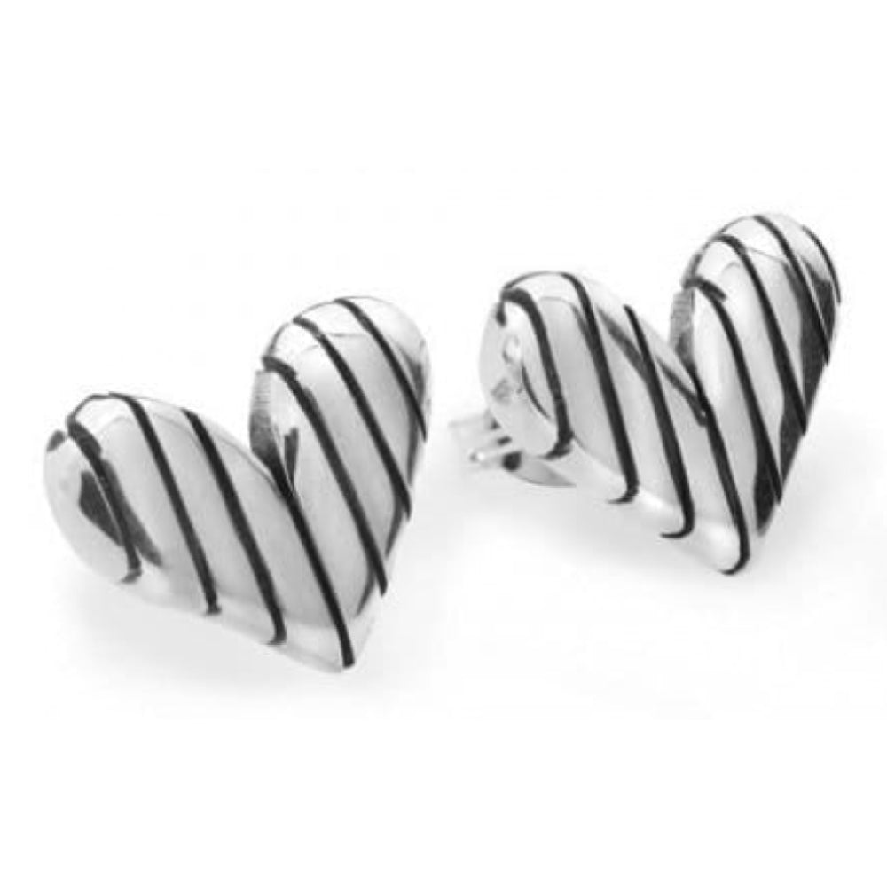 Ladies 'Stripey Heart' Silver Earrings
