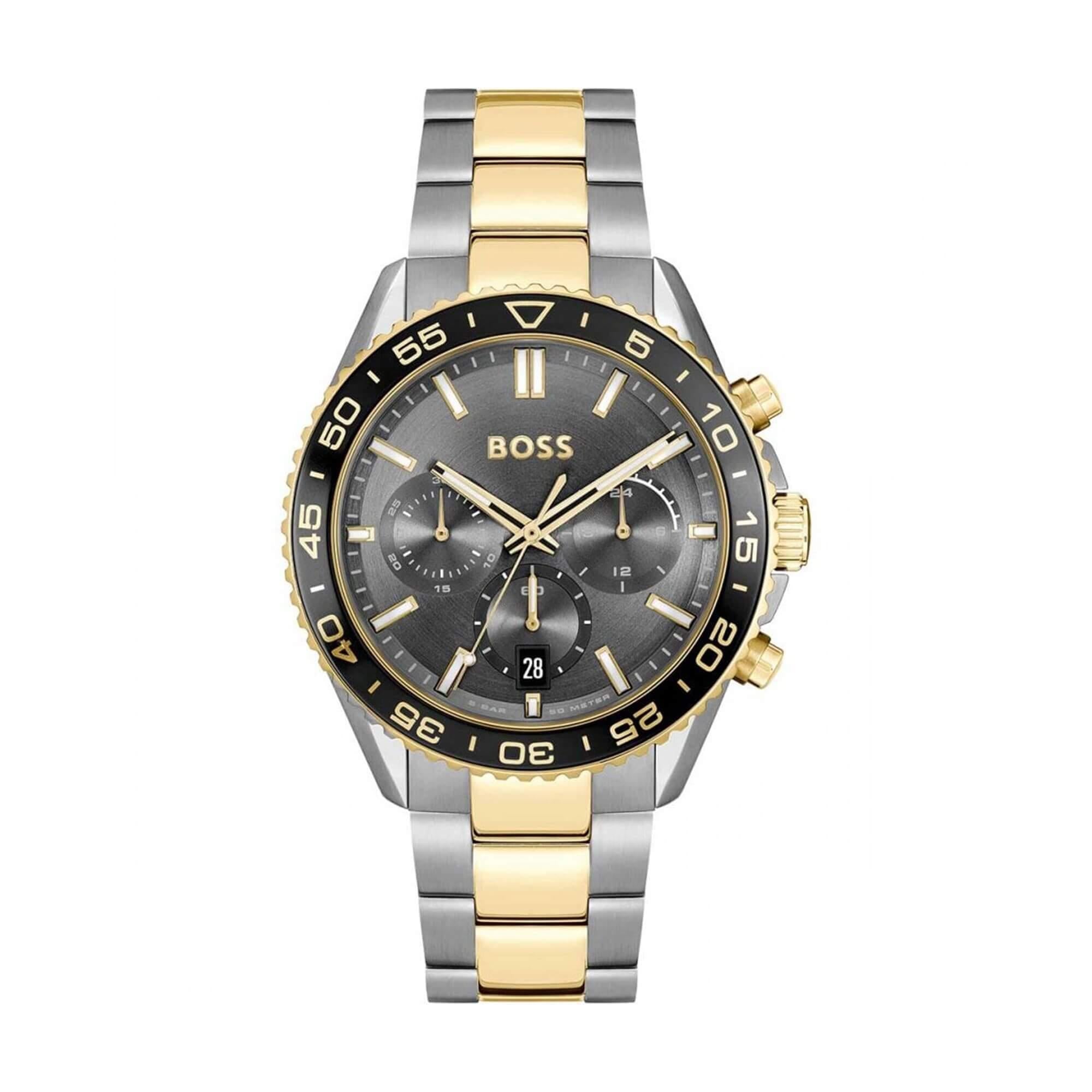 Runner Black Chronograph Dial With Two Tone Bracelet Strap Mens Watch