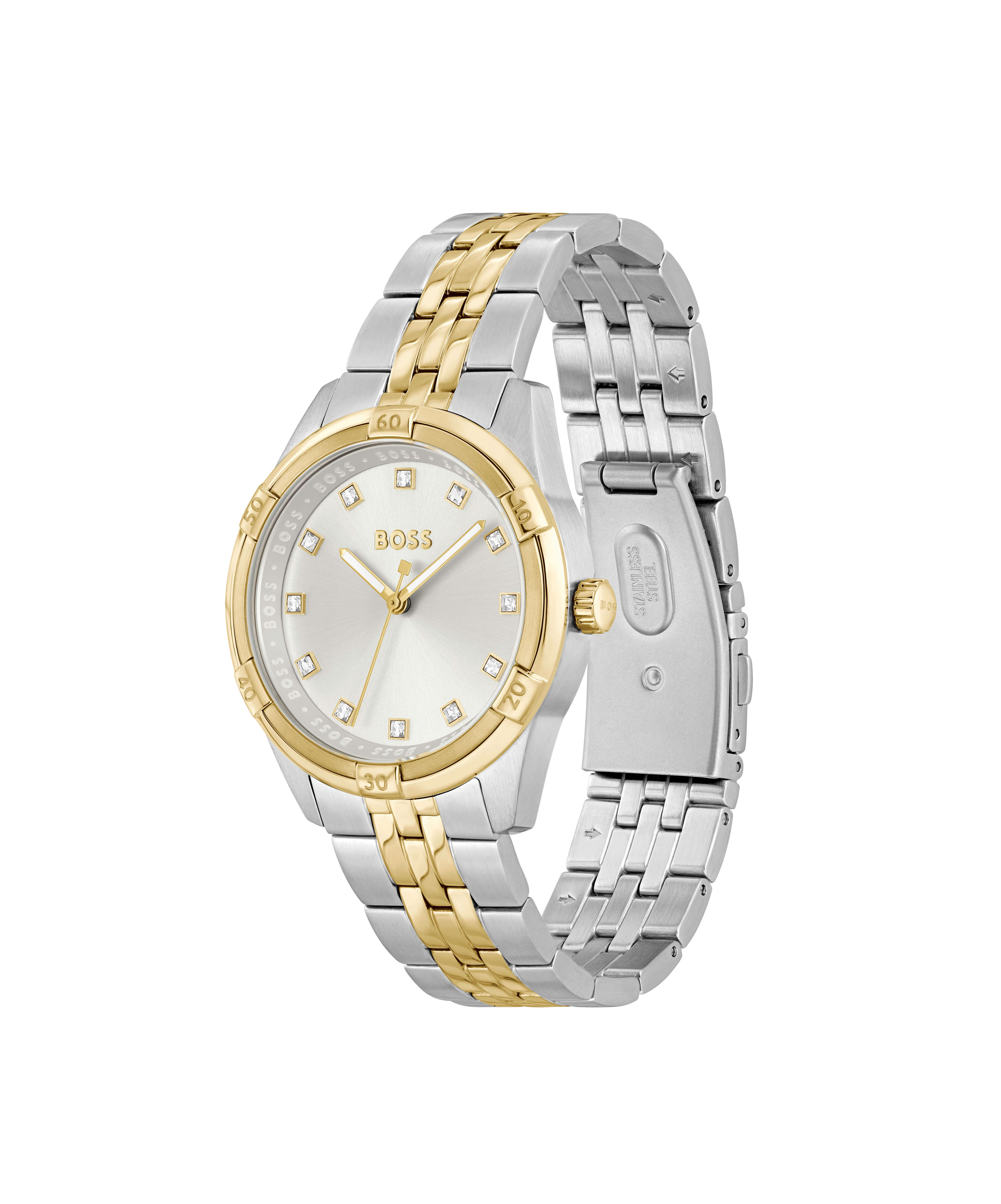 Rhea Two-Tone Silver White Dial Bracelet Strap Ladies Watch