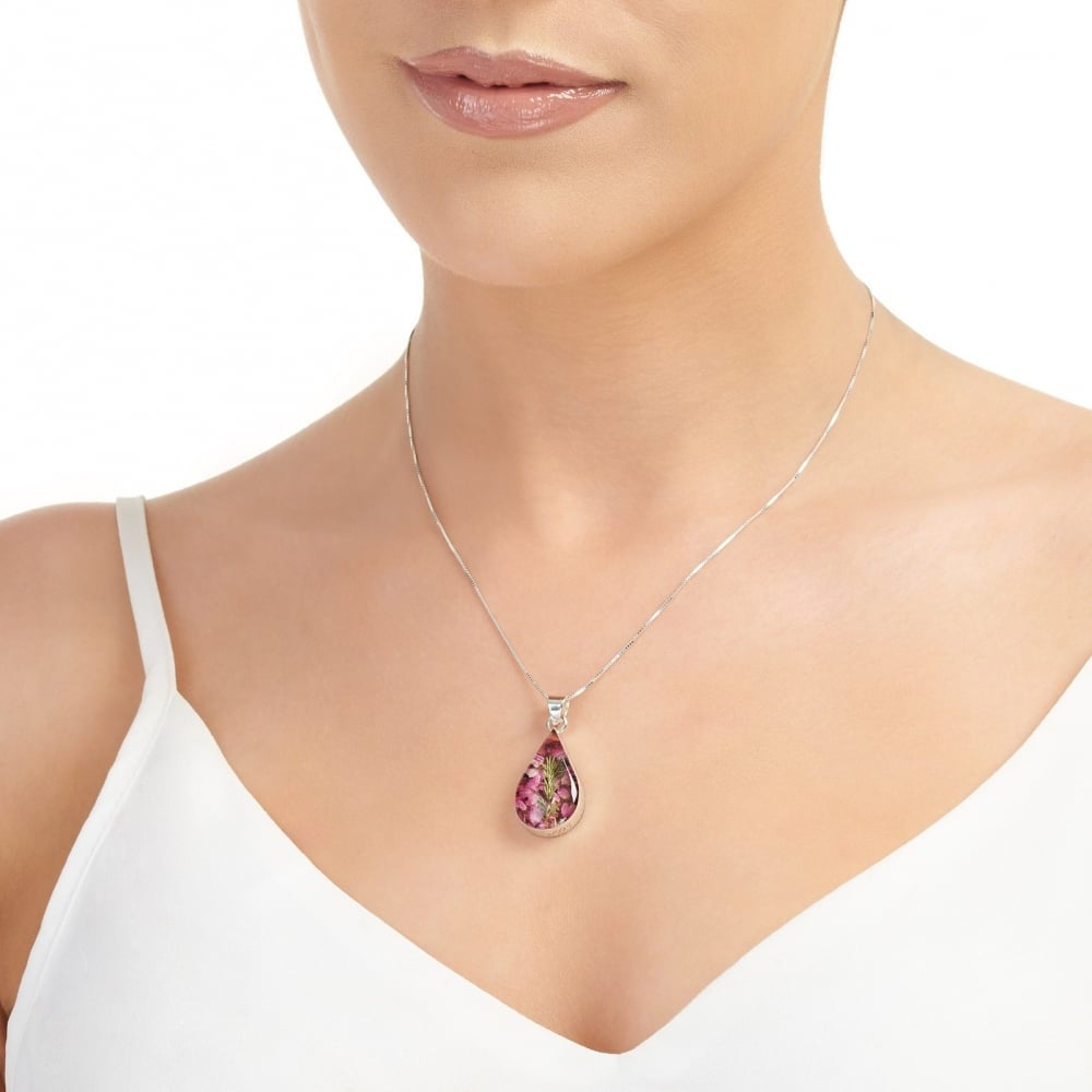 Silver Pendant - Heather - Med teardrop