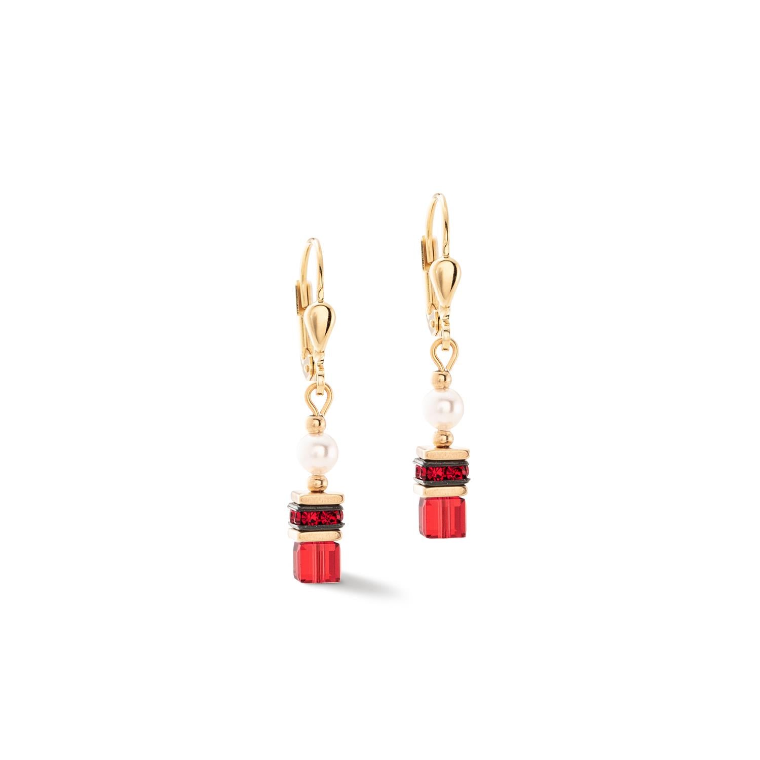 Sparkling Princess Gold & Red Pierced Earrings