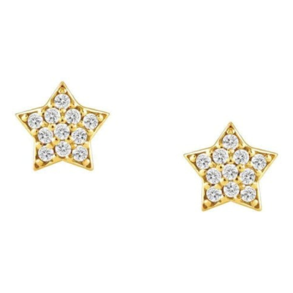 Gioie 925 Silver Earrings, Cubic Zirconia Stud (016_Star Yellow Gold)