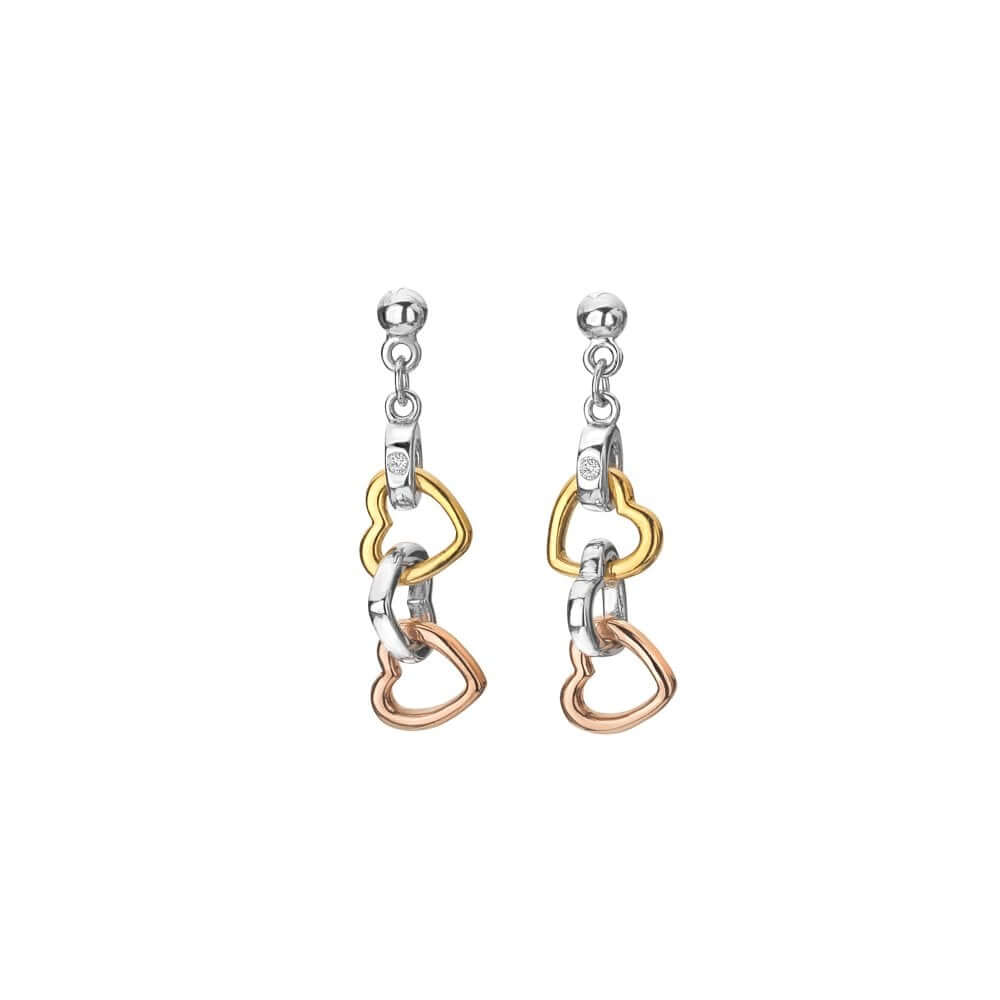 Trio Triple Heart Earrings - Gold Plated