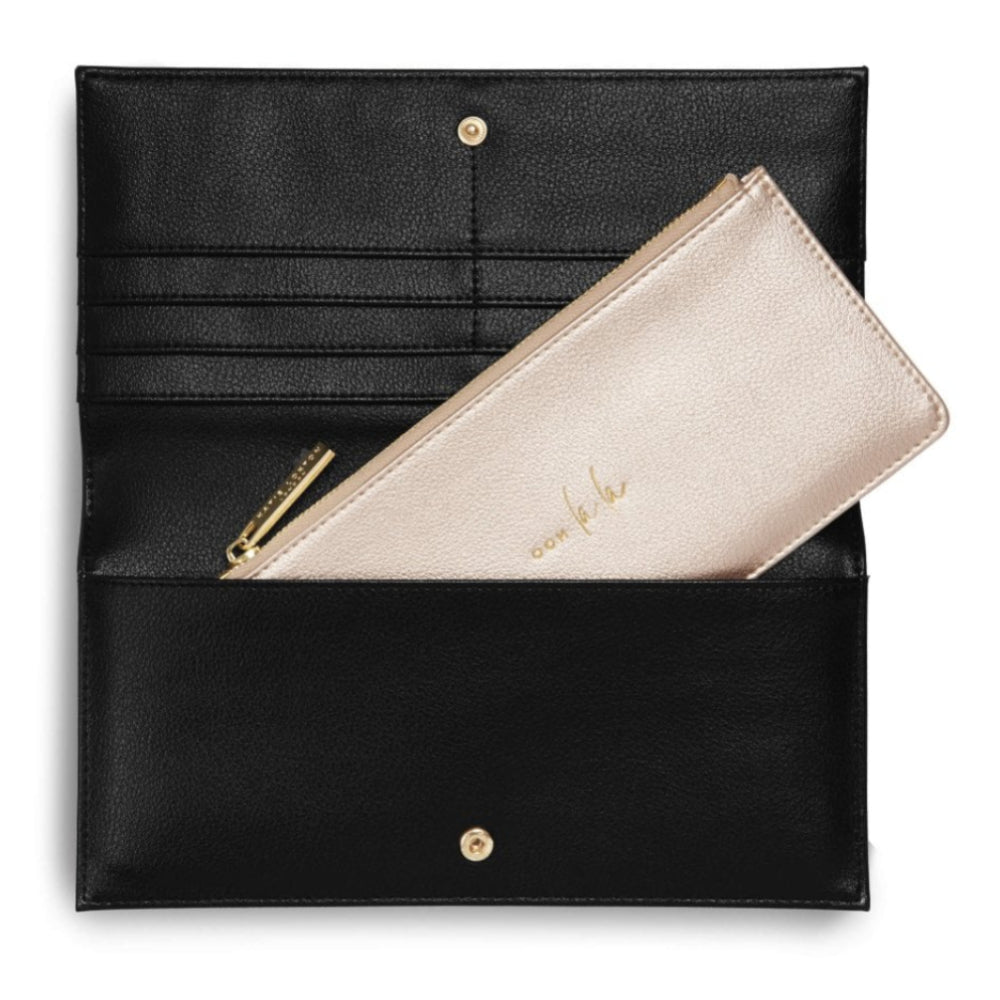 SECRET MESSAGE PURSE - OOH LA LA - Black with Metallic Gold - Outside purse: 12x23cm - Inside purse: 10x22.5cm