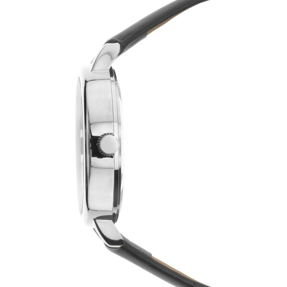 Stainless Steel MOP Dial With Black Leather Strap Ladies Watch