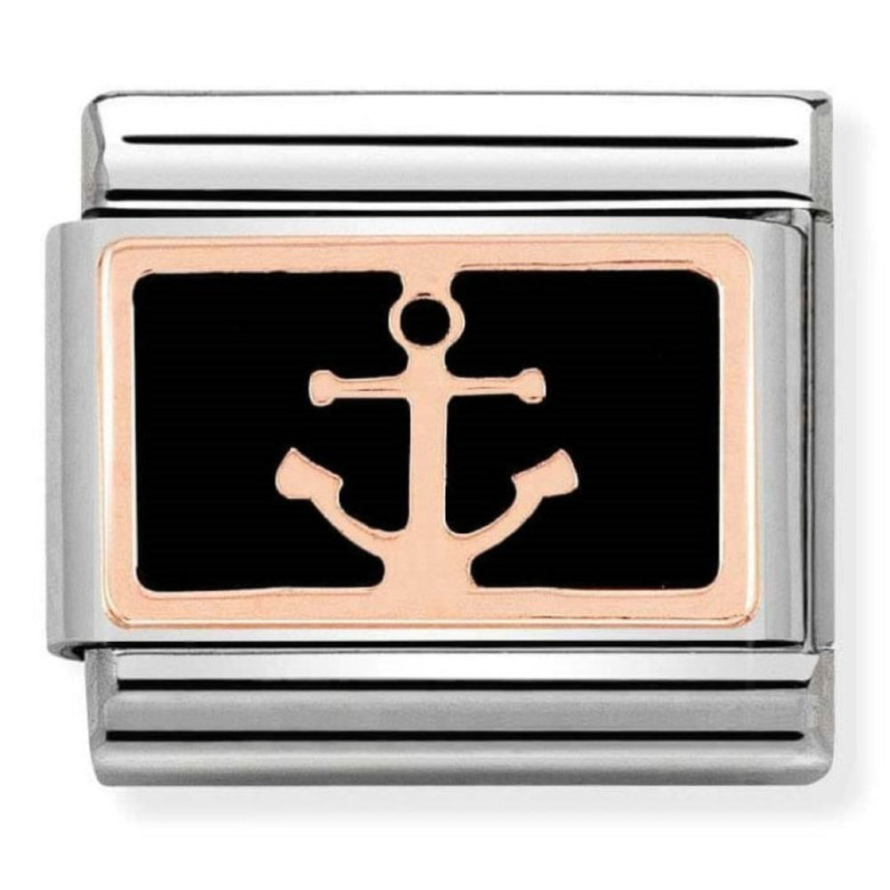 Composable Classic Steel, 9k Rose Gold & Black Anchor Plate Charm
