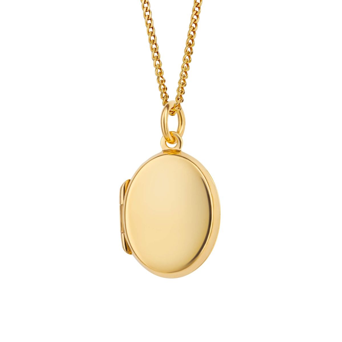 Small Oval YG Plated Locket Pendant Necklace