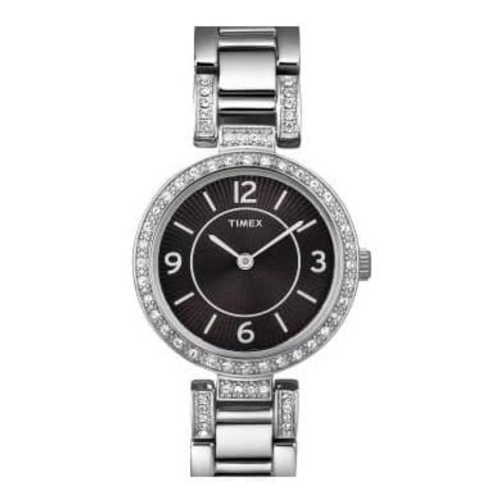 Ladies Stainless Steel & Black Dial Bracelet Watch