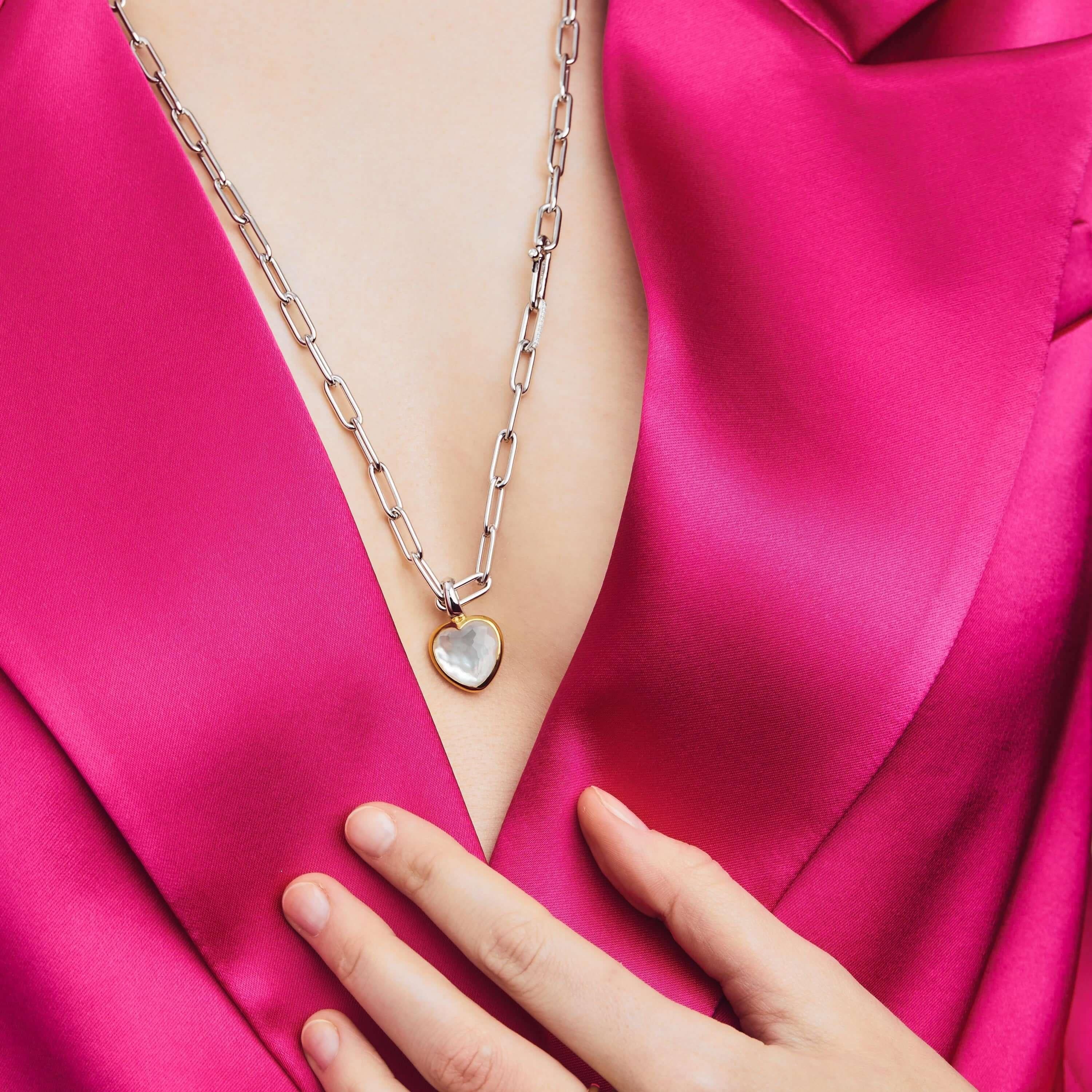 White Pearl Heart Pendant & Silver Chain Necklace