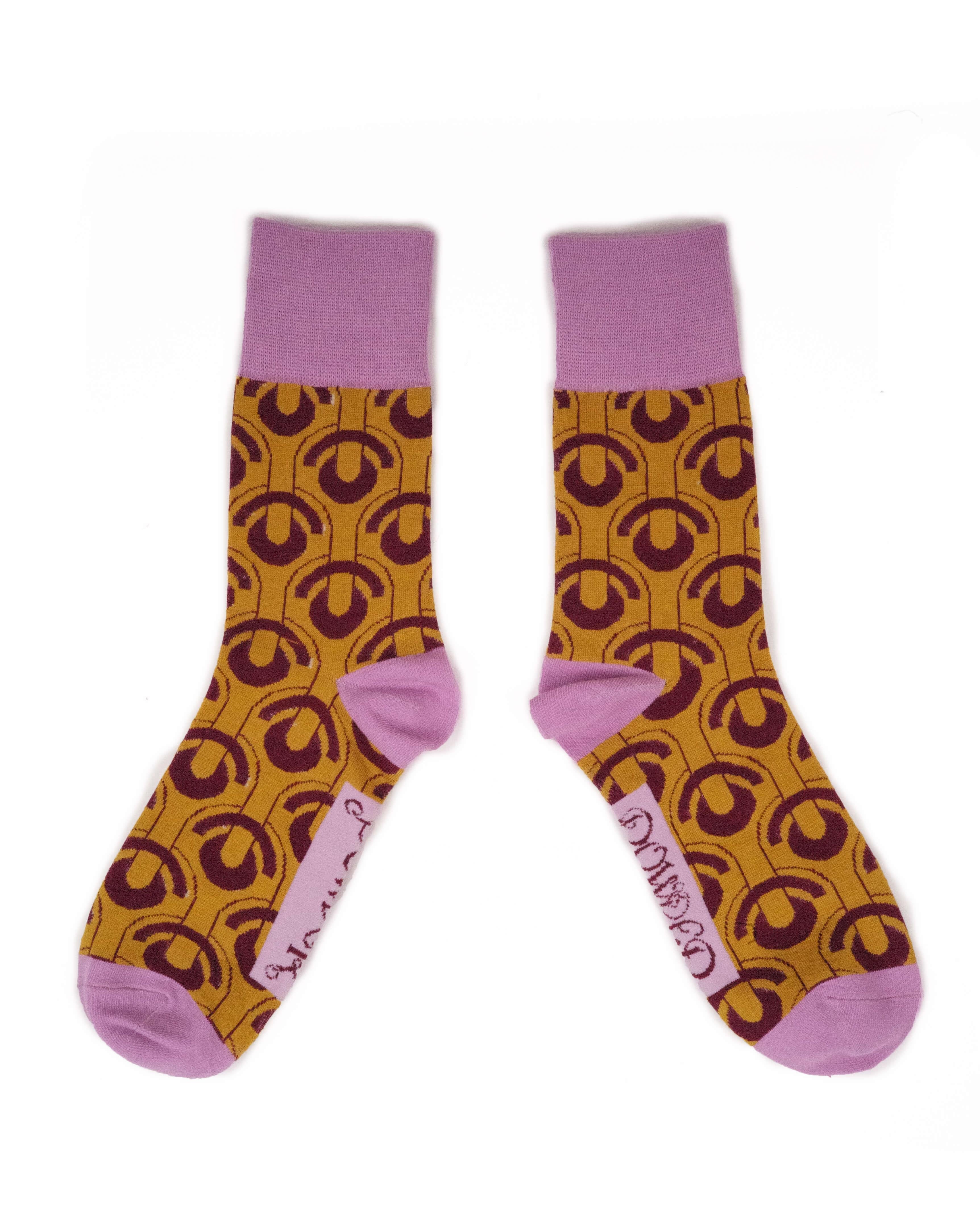 Mens Art Deco Scallops Socks - Ochre