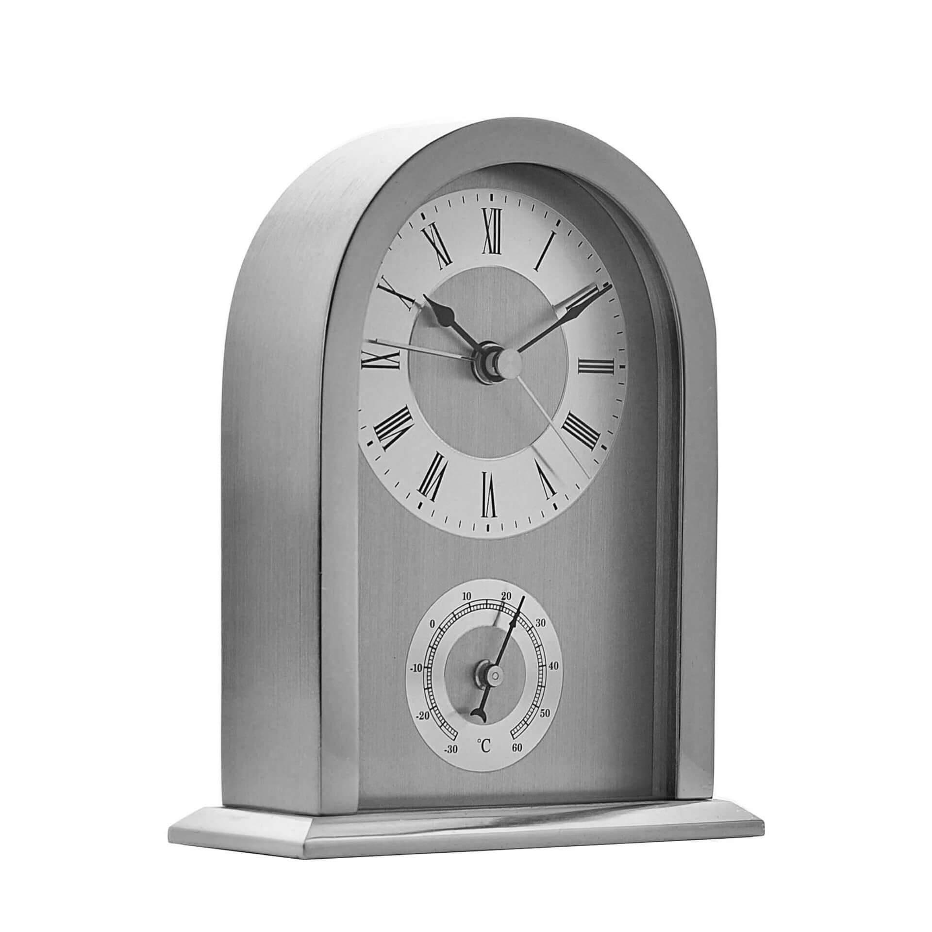 Arched Silver Aluminium Mantel Clock