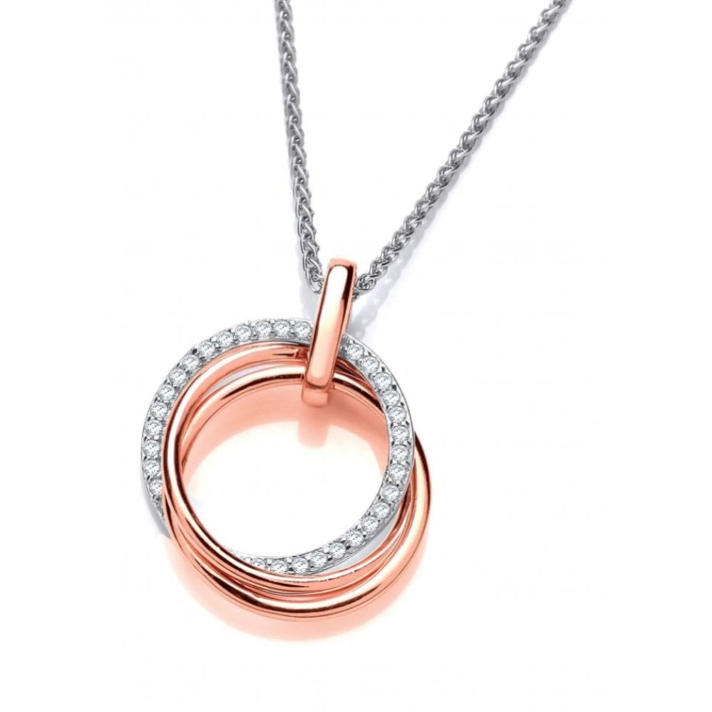 Silver & Rose Gold Double Drop Hoops CZ Pendant