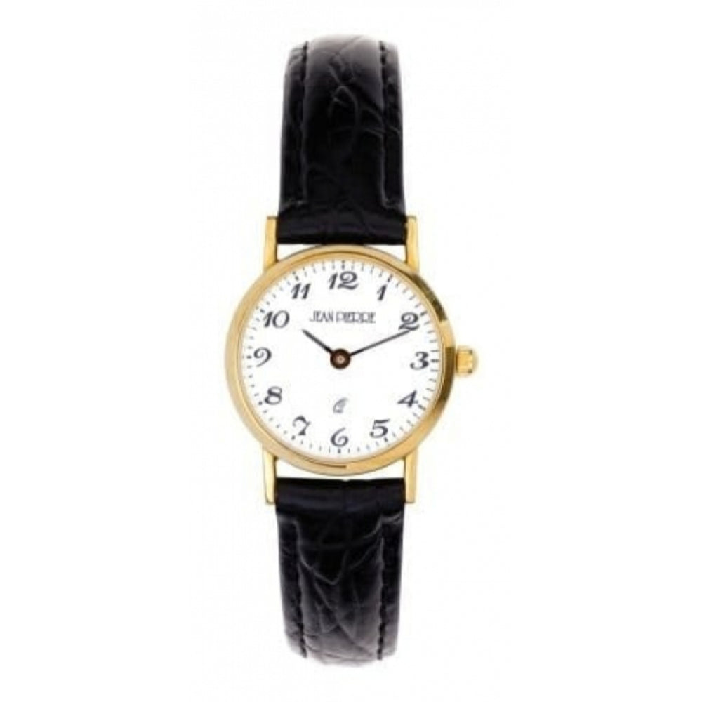 Ladies 9 Carat Gold Black Leather Wristwatch With Arabic Numerals