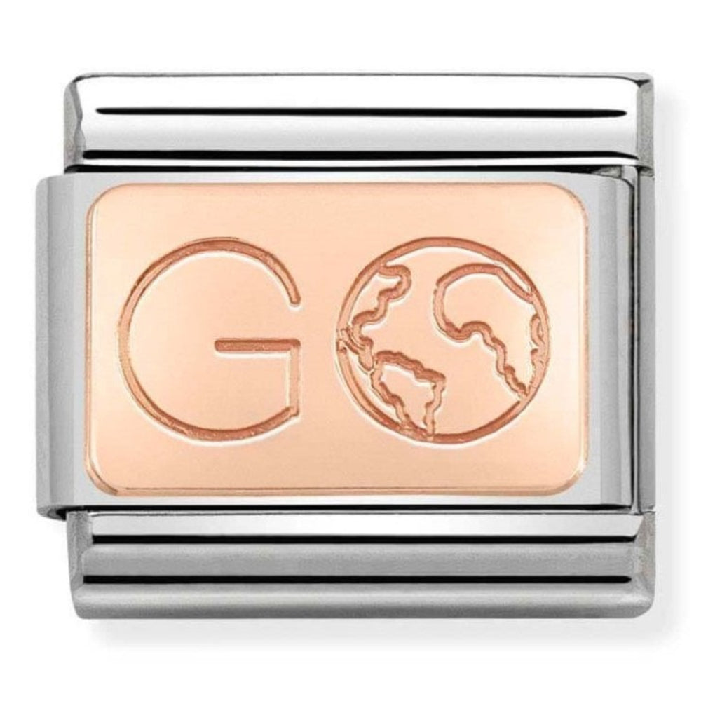 Composable Classic Steel & 9k Rose Gold Go With Earth Plate Charm