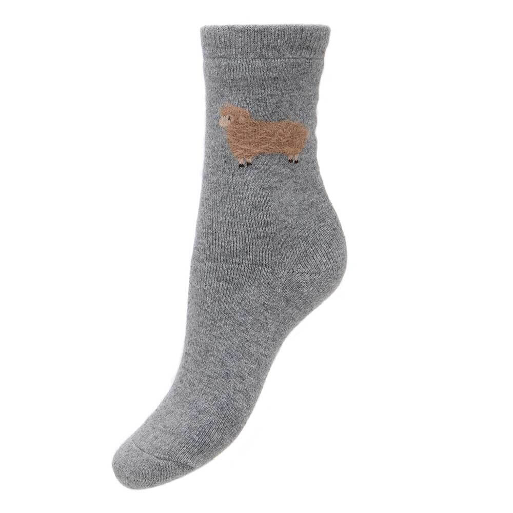 Grey Wool Blend Socks With Fluffy Sheep