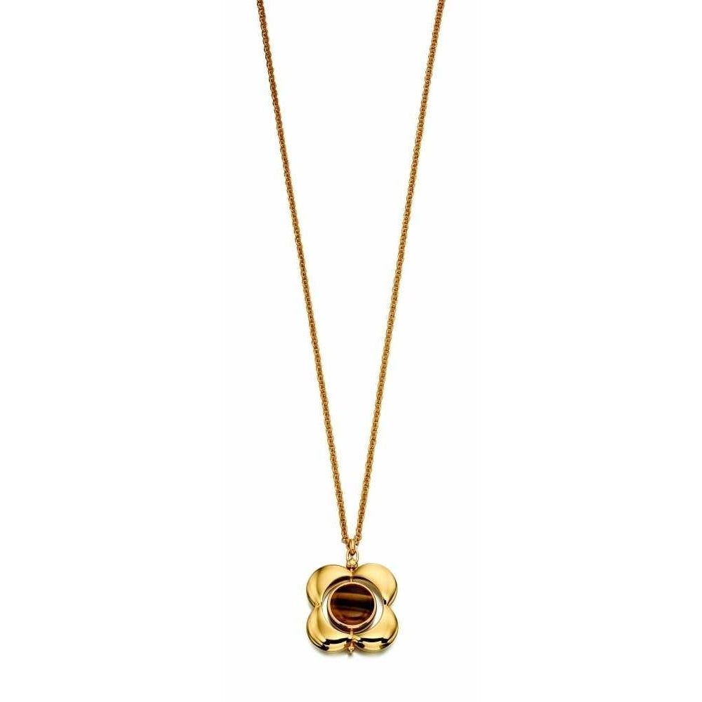 Yellow Gold plated Inlay Rotating Flower Necklace