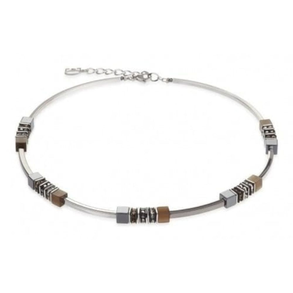 Ladies Brown & Black Synthetic Tiger's Eye Cubed Necklace