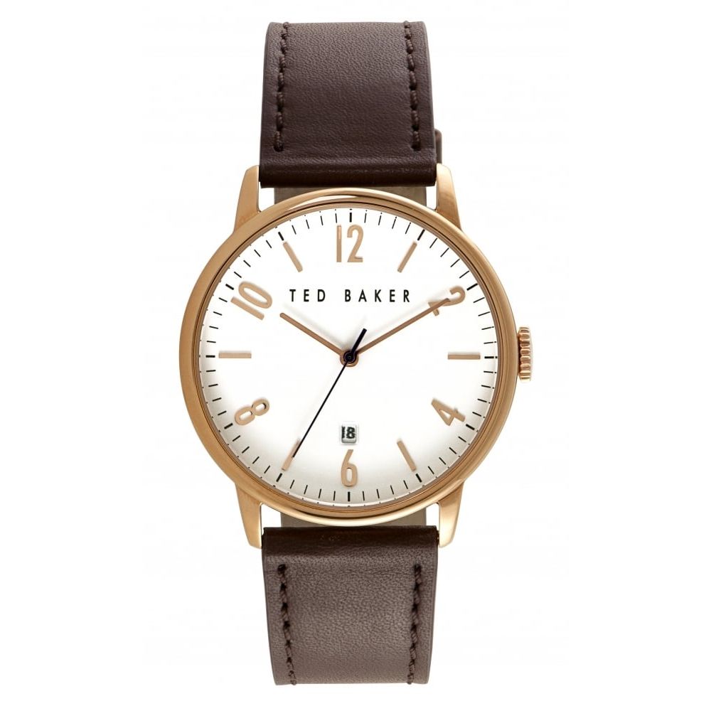 Brown Leather Rose Gold Plated Date Display Watch