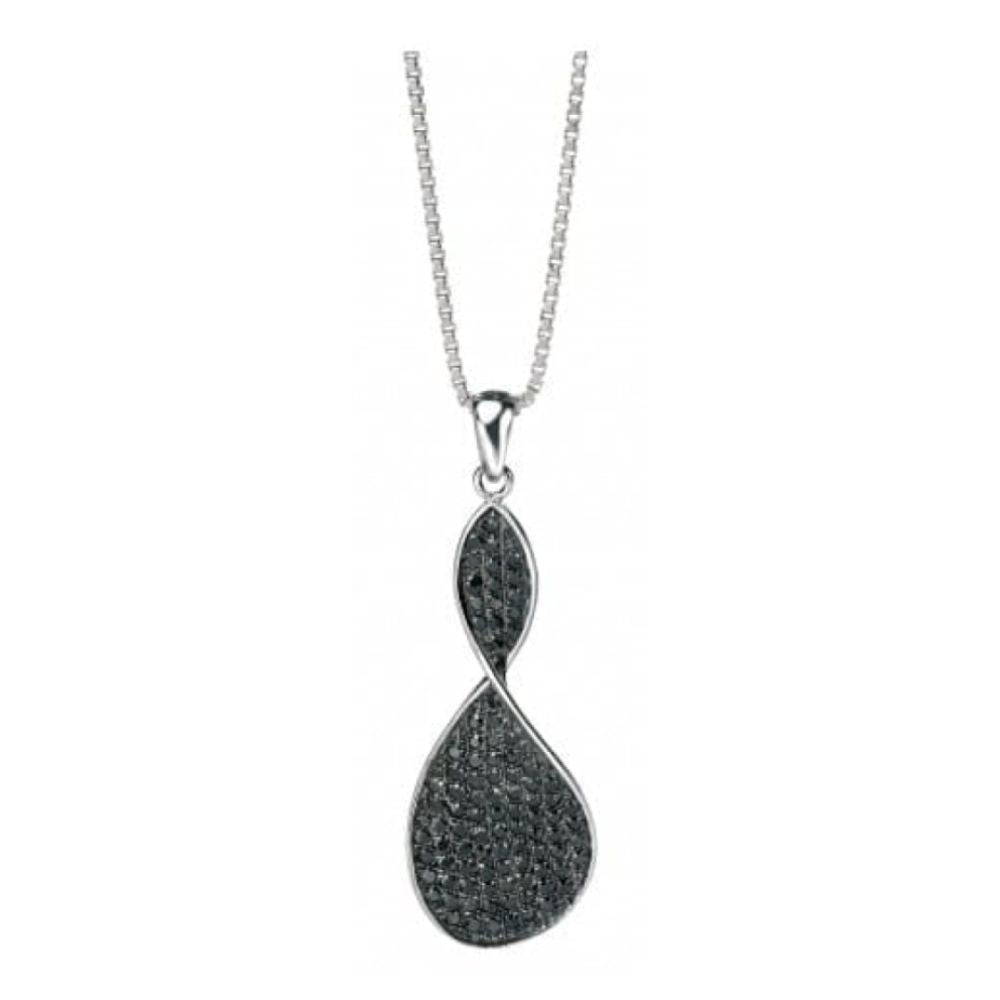 Ladies Black Cubic Zironia Pave Twist Pendant Necklace