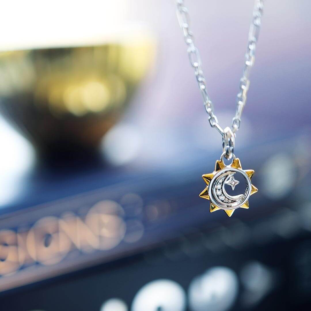 Celeste Pave CZ Sun, Moon & Star Spinner Necklace