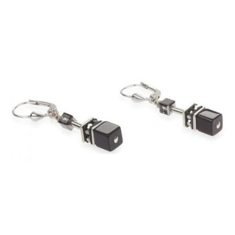 Ladies Glass Combined With Swarovski Elements Black & Silver Cubed Earrings