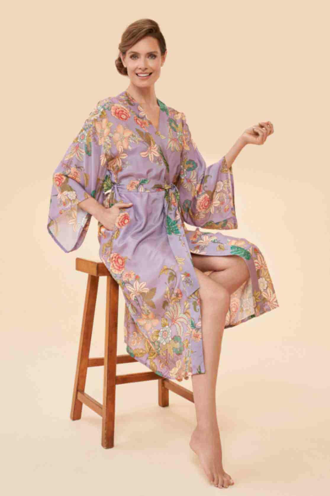 Prancing Tiger Kimono Gown- Lilac