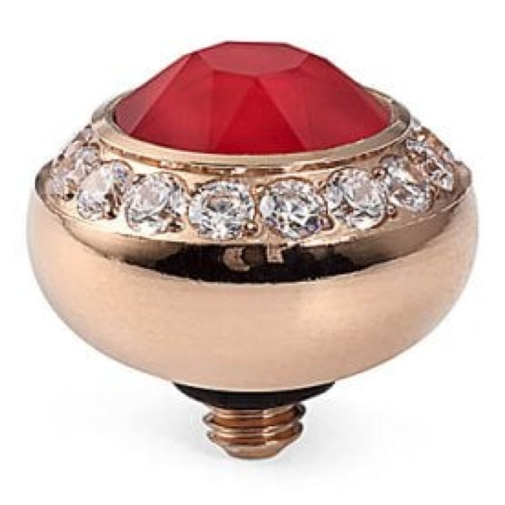 10mm Interchangeable Tondo Deluxe Royal Red Shimmer Crystal Top in RG With Crystal Bordered