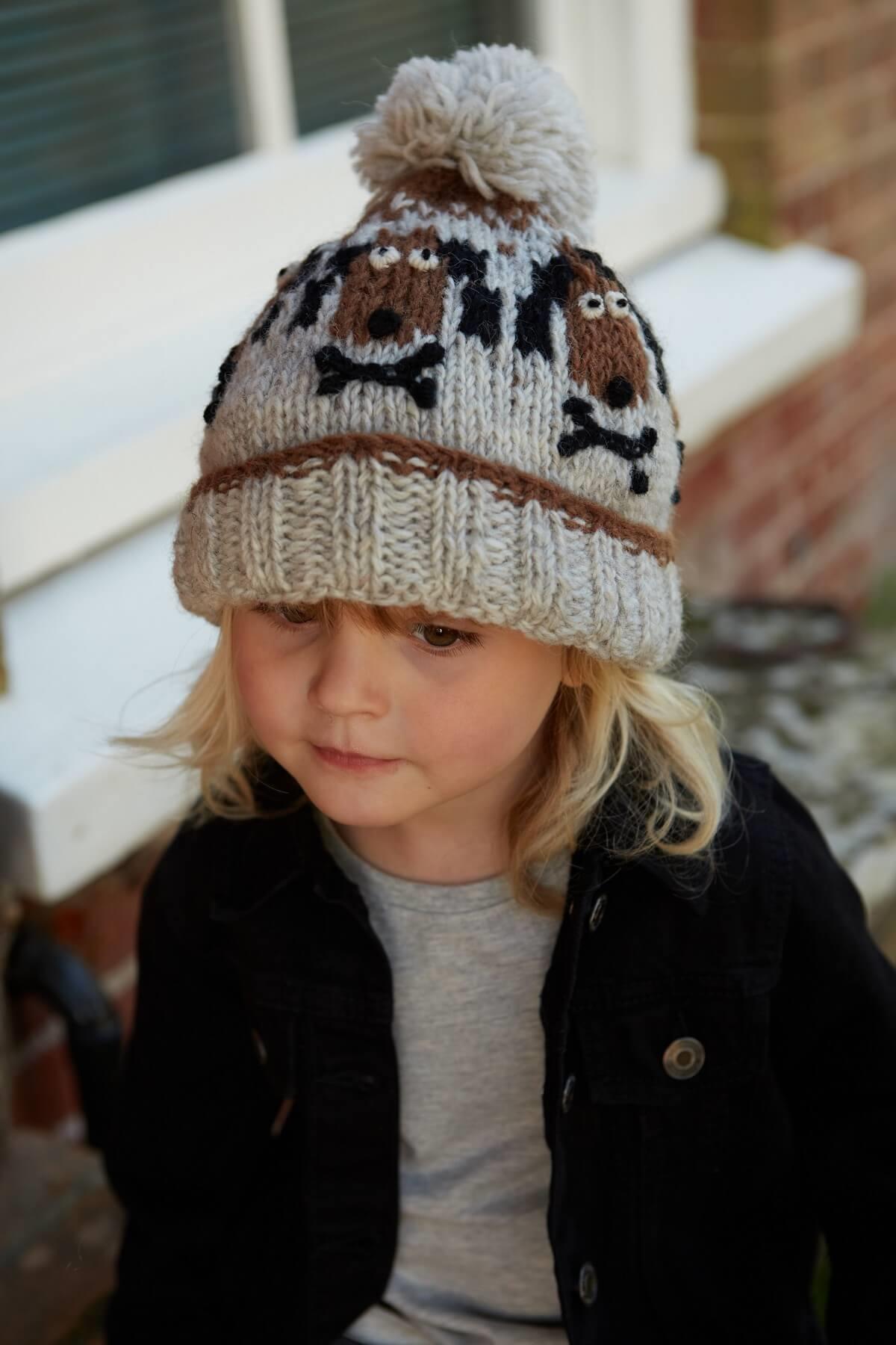 Kids Animal Bobble Hat Dog With A Bone