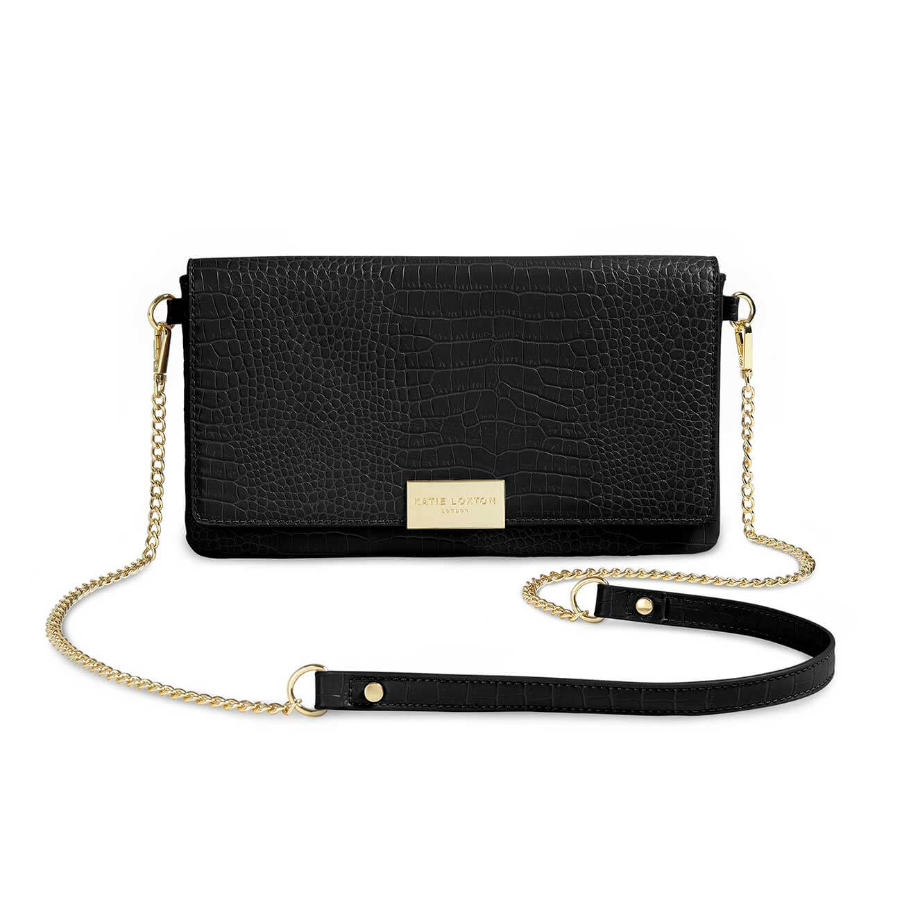 Celine Faux Croc Fold Over Crossbody | Black