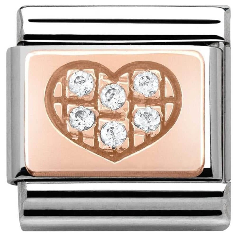 Classic Rose Gold White Pave CZ Heart Link